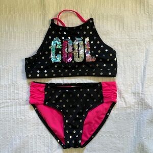 Justice “Cool” Flip Sequin Swim Suit Set Girls 10